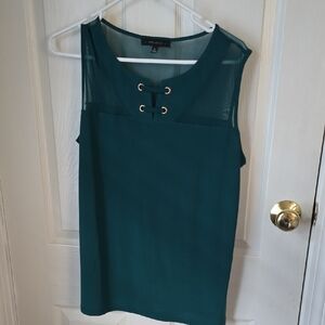 Atelier 27 Teal Lace-Up Mesh Yoke Camisole